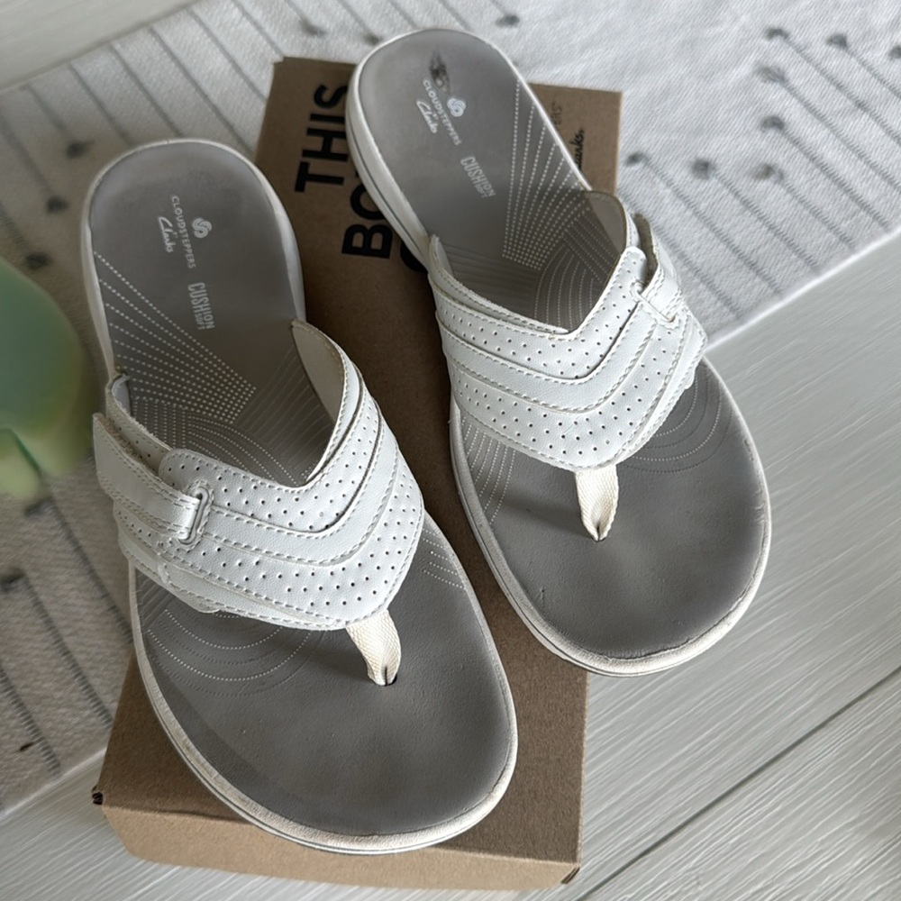 Clarks White Slide Sandals